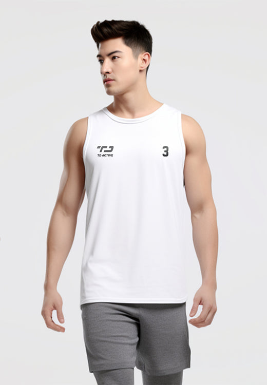 Td Active MS125 slvls Kutung Running Jersey Baju Lari Logo 3 Putih White