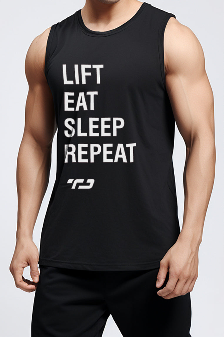 TD Active MS182 kaos gym tank top kutang singlet lift eat sleep repeat hitam