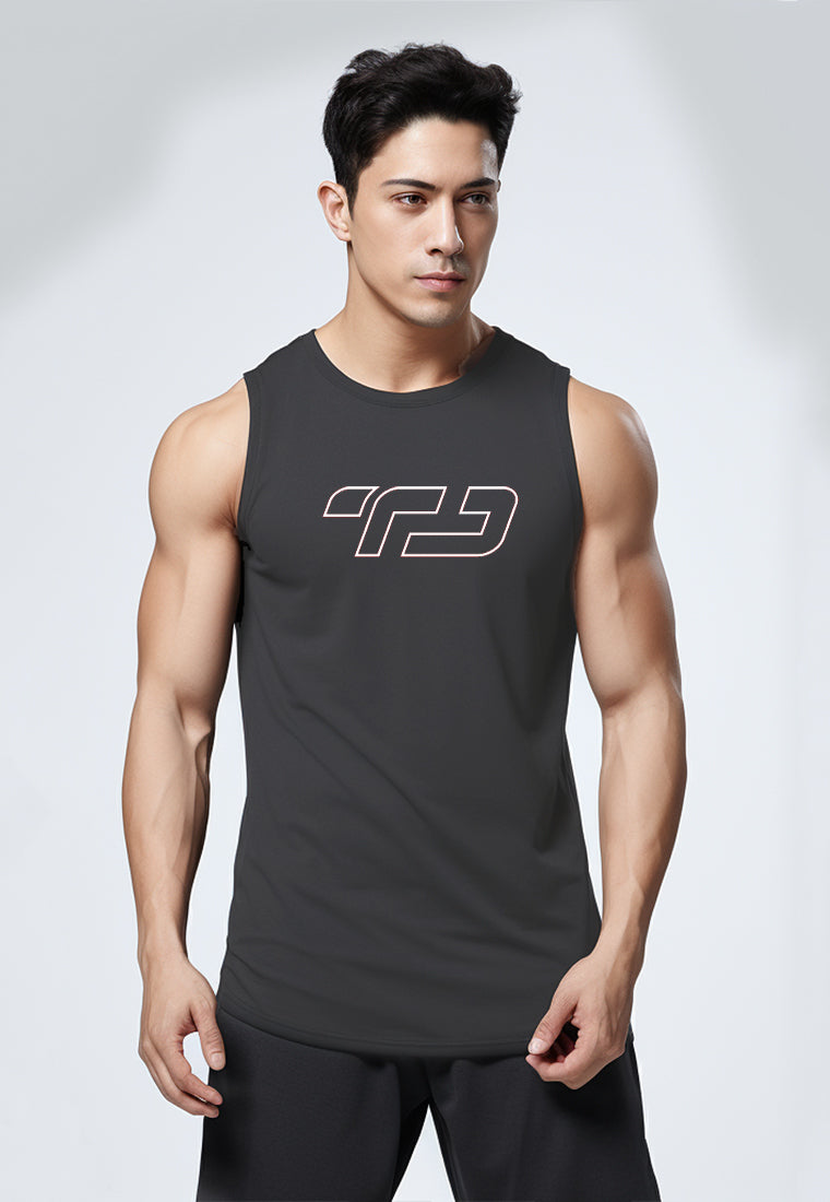 MS191 kaos olahraga gym pria sleeveless tangan kutung singlet tank top td outline dateng abu tua