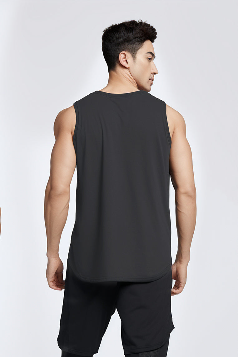 MS192 kaos olahraga gym pria sleeveless tangan kutung singlet tank top td waist abu tua