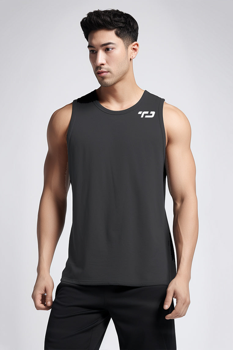 MS193 kaos olahraga gym pria sleeveless tangan kutung singlet tank top td small shoulder abu tua