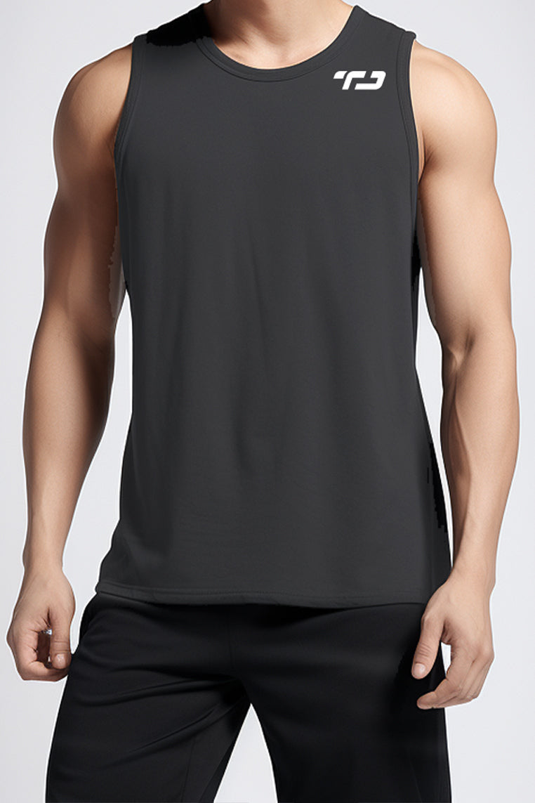 MS193 kaos olahraga gym pria sleeveless tangan kutung singlet tank top td small shoulder abu tua