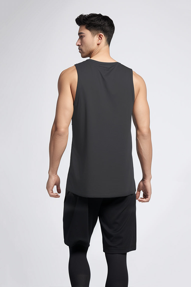 MS193 kaos olahraga gym pria sleeveless tangan kutung singlet tank top td small shoulder abu tua