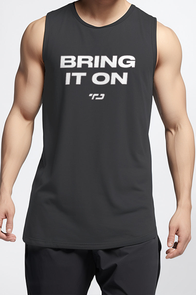 MS194 kaos olahraga gym pria sleeveless tangan kutung singlet tank top bring it on dateng abu tua