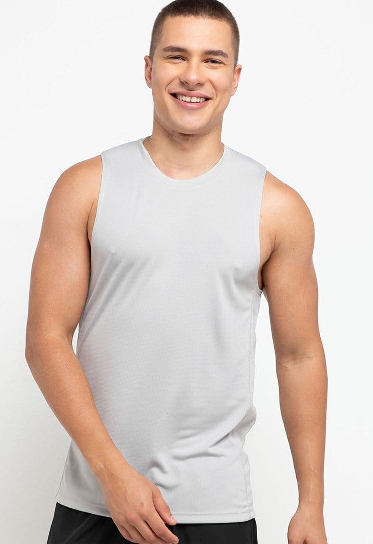 MSA12 baju kutung gym tank top sleeveless tees polos abu muda
