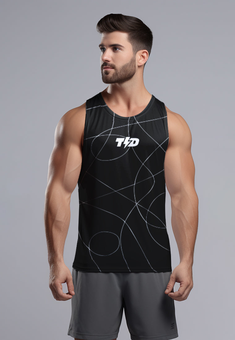 MSA56 Singlet running pria /Tanktop Gym/Lifting Td Bolt Superairdrylite cepat kering "line twirl" hitam