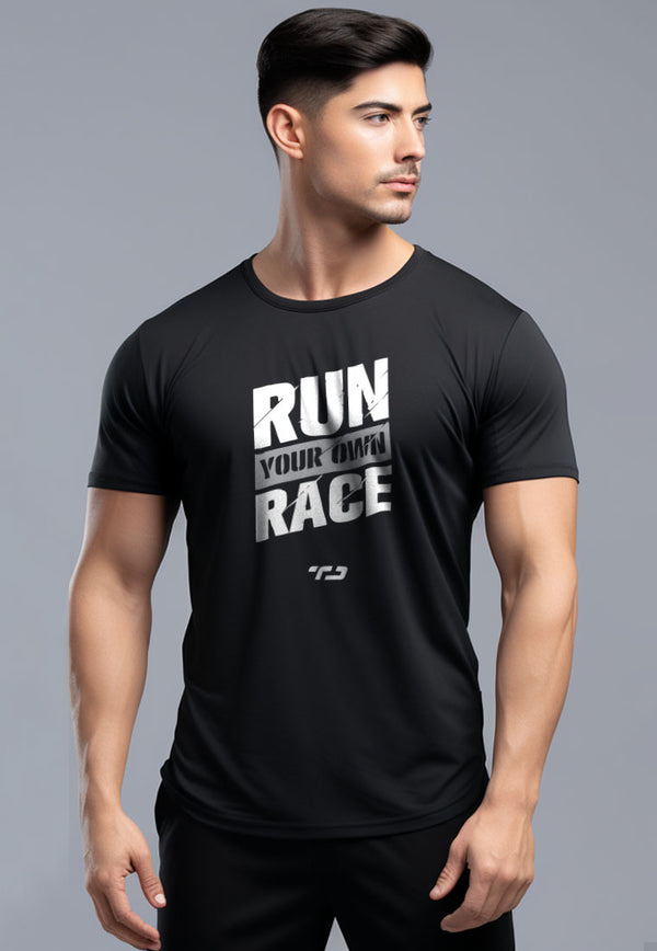 MSA72 Kaos Lari Lengan Pendek Pria "run your own race" AirdryLite hitam