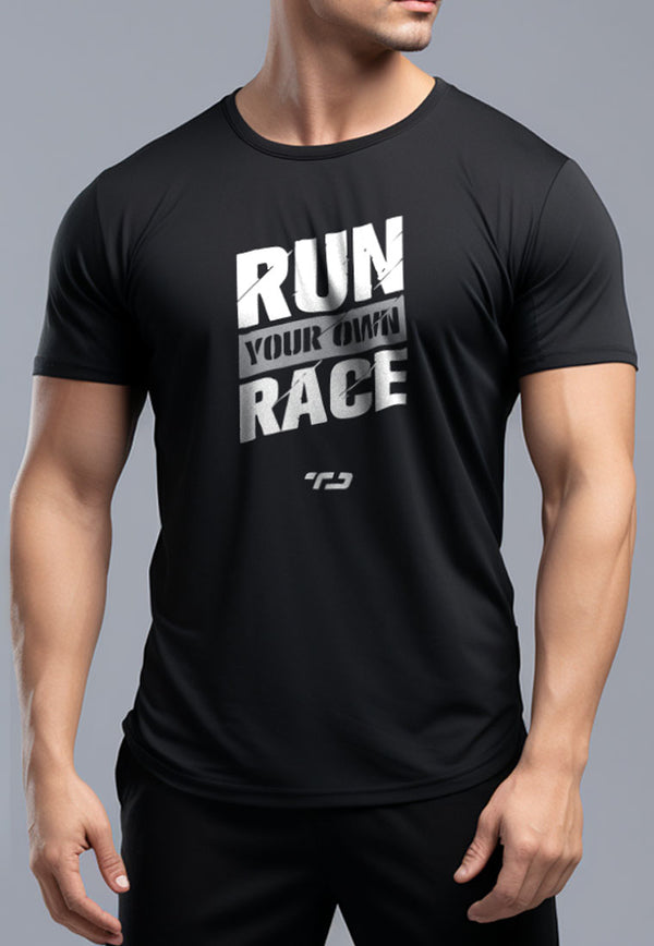 MSA72 Kaos Lari Lengan Pendek Pria "run your own race" AirdryLite hitam