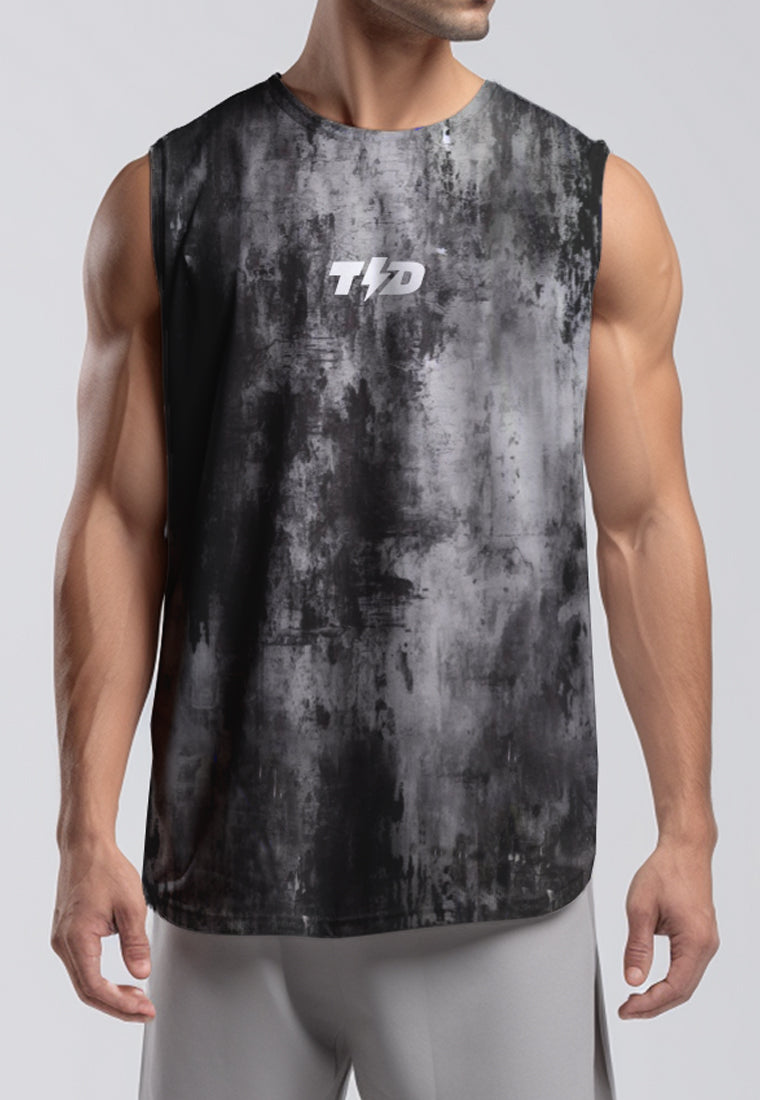 MSA85 Kaos Tank Kutung Olahraga Pria Vtank "grunge wall" hitam abu airdrylite