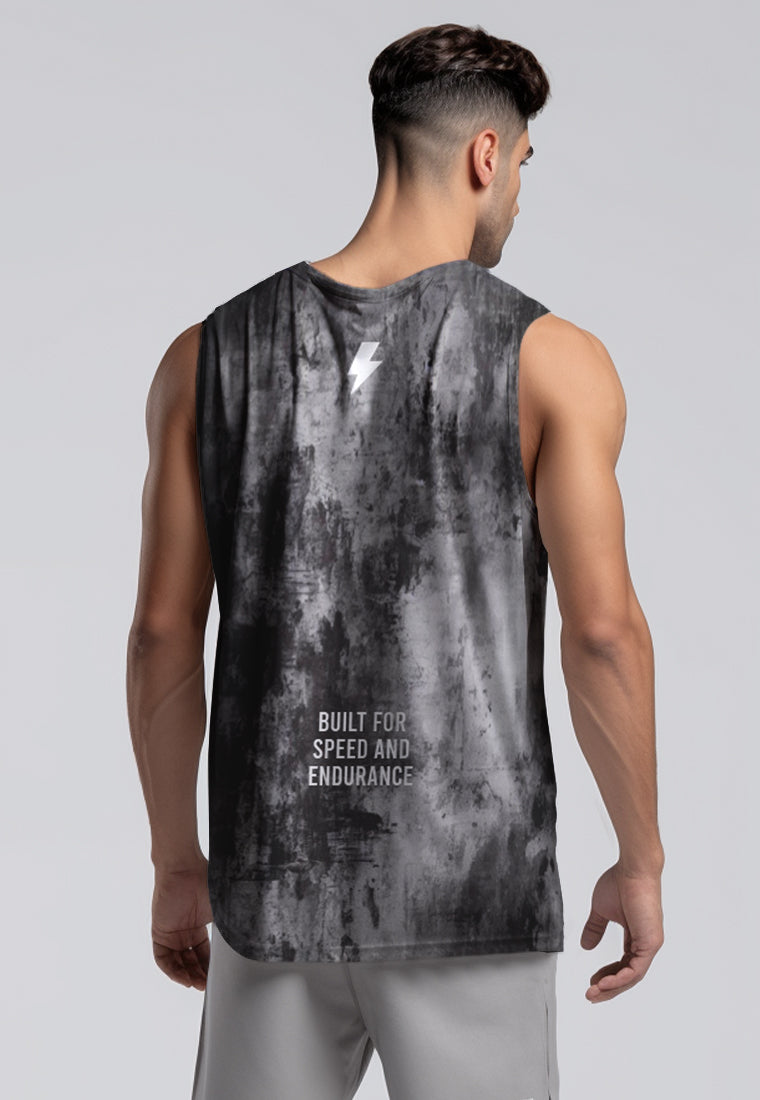 MSA85 Kaos Tank Kutung Olahraga Pria Vtank "grunge wall" hitam abu airdrylite