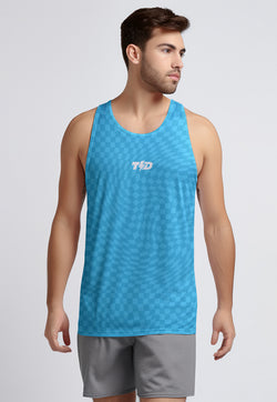 MSA89 Kaos Kutung Gym Running Lari Olahraga "checkerboard" biru muda - airdrylite