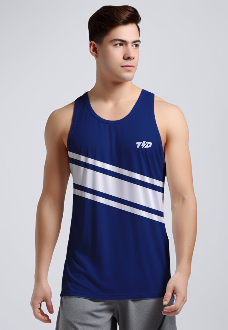 MSA92 Kaos Kutung Lari Navy Biru Putih Tank Top Pria 3lines Td Bolt