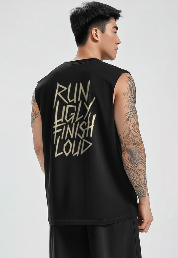 MSA93 Kaos Lari Kalcer Sleeveless Cloud Cotton 24s "stick run ugly finish loud" hitam