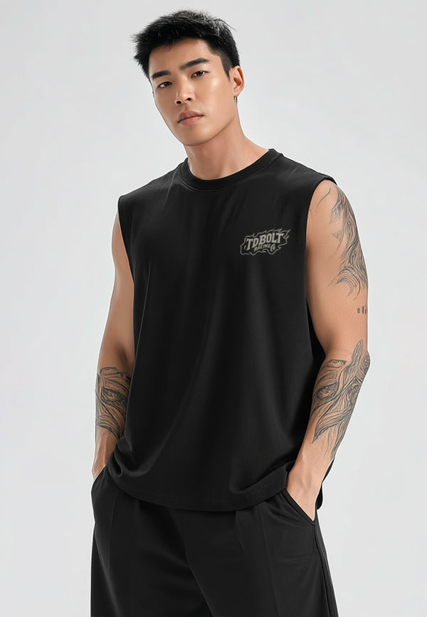 MSA95 Kaos Lari Kalcer Kutung Sleeveless Cloud Cotton 24s "spike messy pace don't care" hitam