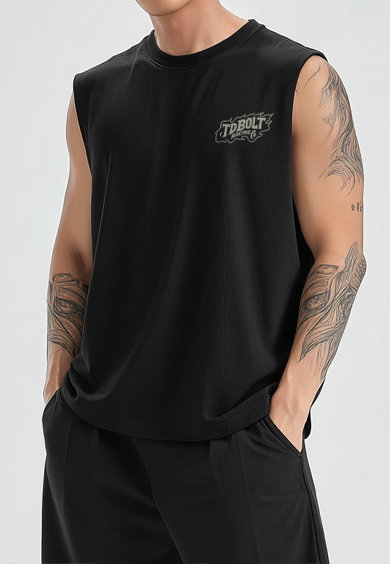MSA95 Kaos Lari Kalcer Kutung Sleeveless Cloud Cotton 24s "spike messy pace don't care" hitam