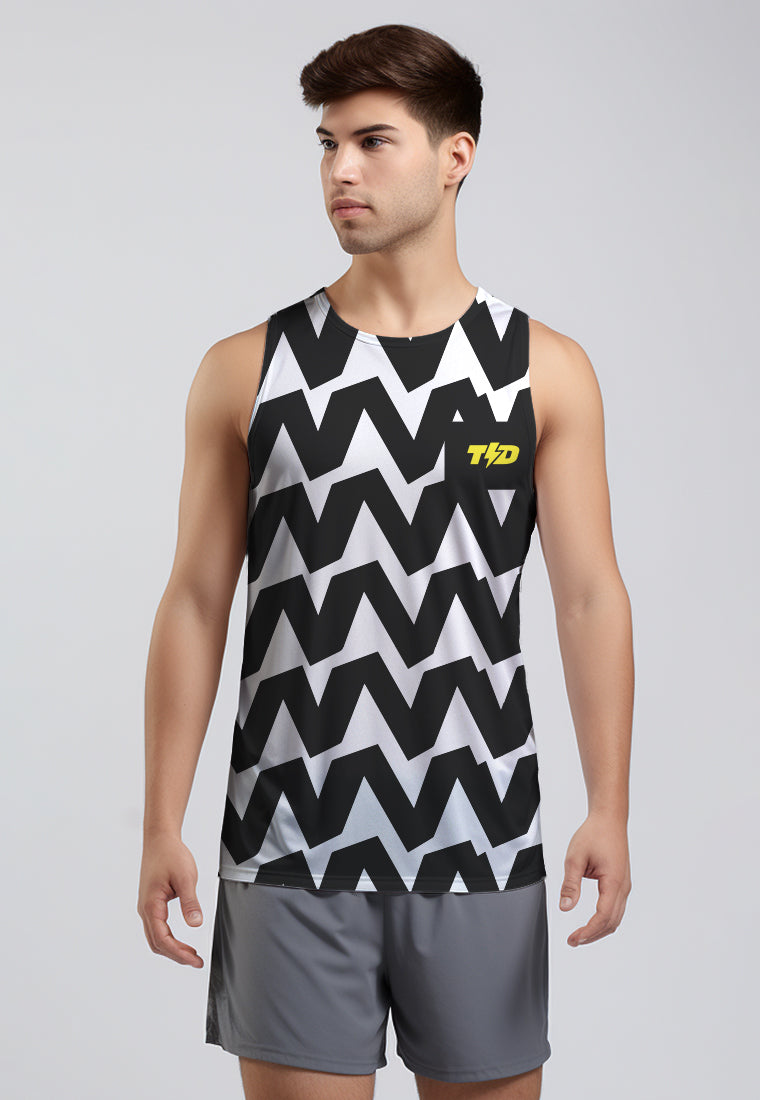 MSA98 Kaos Lari Pria Tanpa Lengan Running Motif "big zigzag: hitam putih TdBolt SuperAirDryLite