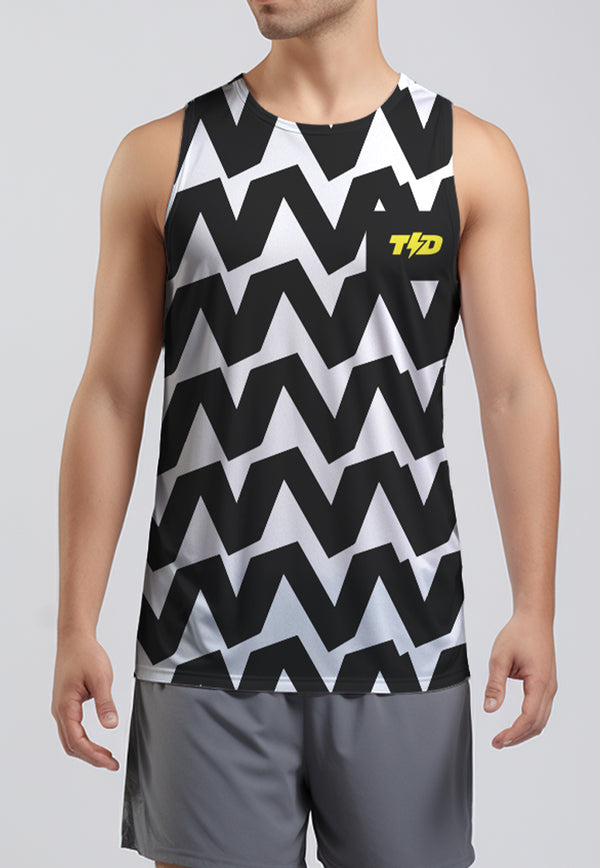 MSA98 Kaos Lari Pria Tanpa Lengan Running Motif "big zigzag: hitam putih TdBolt SuperAirDryLite