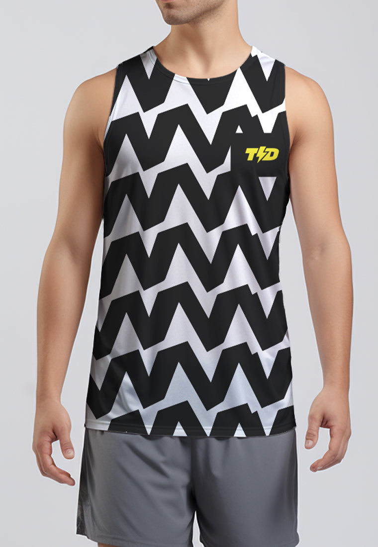 MSA98 Kaos Lari Pria Tanpa Lengan Running Motif "big zigzag: hitam putih TdBolt SuperAirDryLite