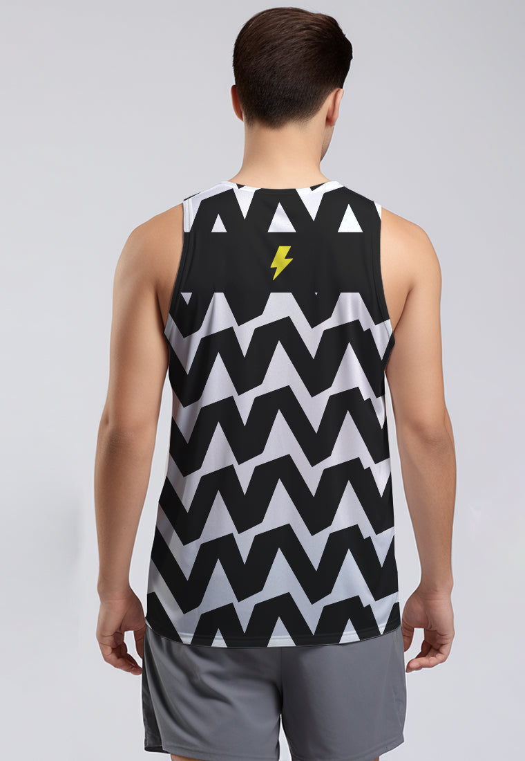 MSA98 Kaos Lari Pria Tanpa Lengan Running Motif "big zigzag: hitam putih TdBolt SuperAirDryLite
