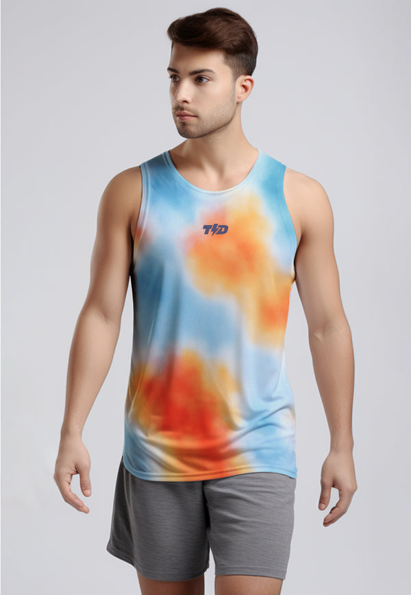 MSB02 Kaos Kutang Lari Running Pria "cyan orange dye" superairdrylite