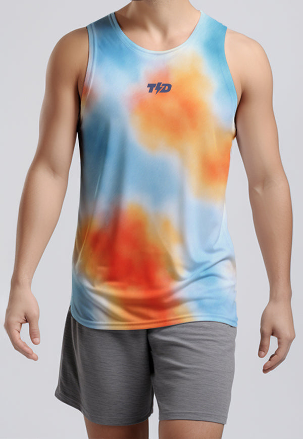 MSB02 Kaos Kutang Lari Running Pria "cyan orange dye" superairdrylite