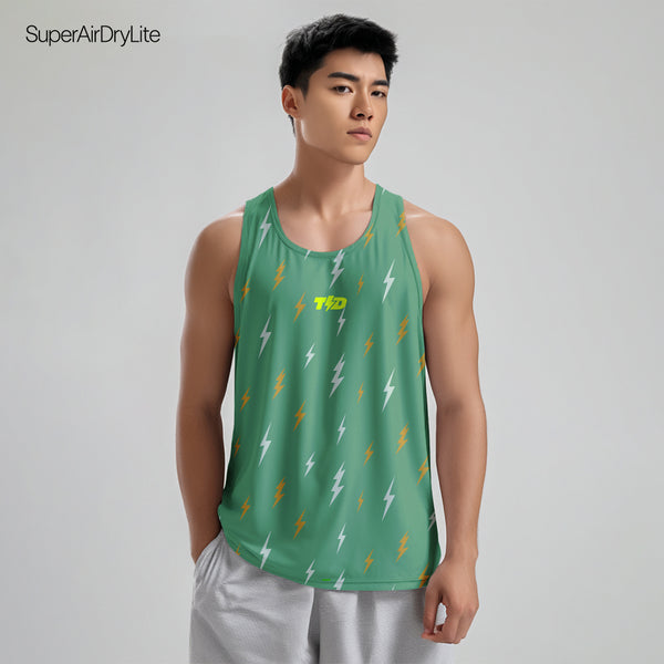 MSB08 kaos singlet olahraga pria dry fit superairdrylite TdBolt "lighting rain" hijau