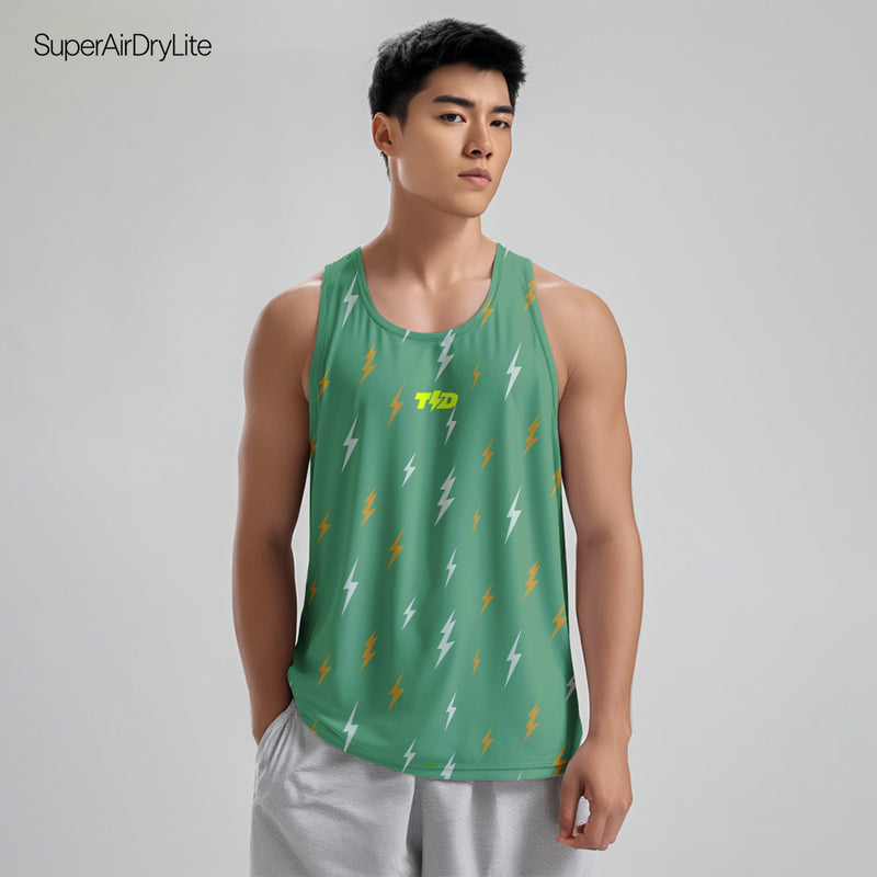 MSB08 kaos singlet olahraga pria dry fit superairdrylite TdBolt "lighting rain" hijau