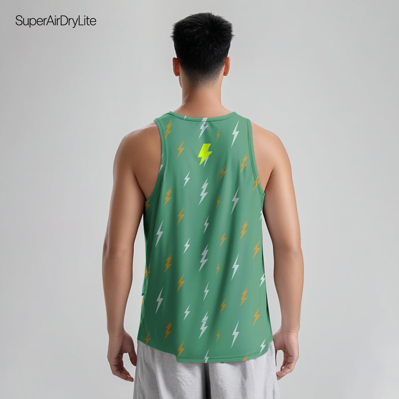 MSB08 kaos singlet olahraga pria dry fit superairdrylite TdBolt "lighting rain" hijau