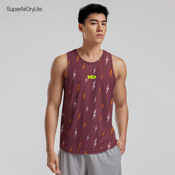 MSB10 Kaos running singlet Pria superairdrylite TdBolt "lighting rain" maroon