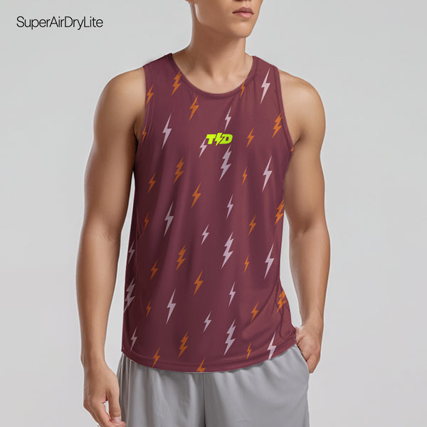 MSB10 Kaos running singlet Pria superairdrylite TdBolt "lighting rain" maroon