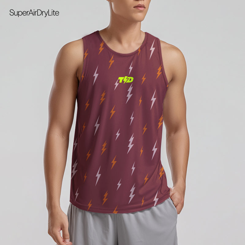 MSB10 Kaos running singlet Pria superairdrylite TdBolt "lighting rain" maroon
