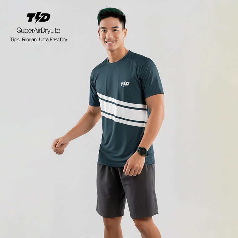 TDACTIVE Kaos Lari Pria Lengan Pendek drifit tipis ringan stretchy - abu putih MSB18
