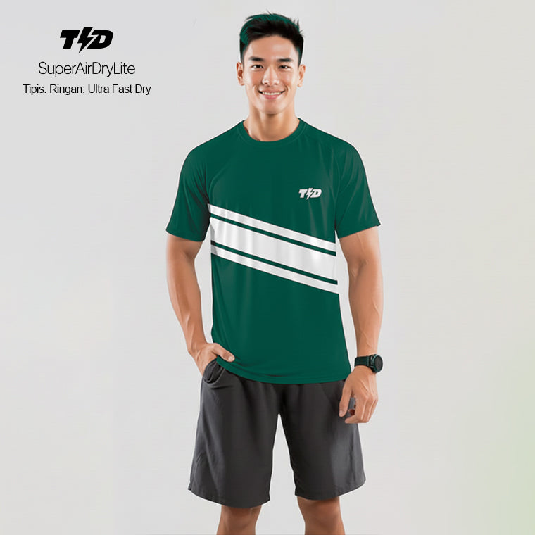 TDACTIVE Kaos Lari Pria Lengan Pendek drifit tipis ringan stretchy - boston green putih MSB19