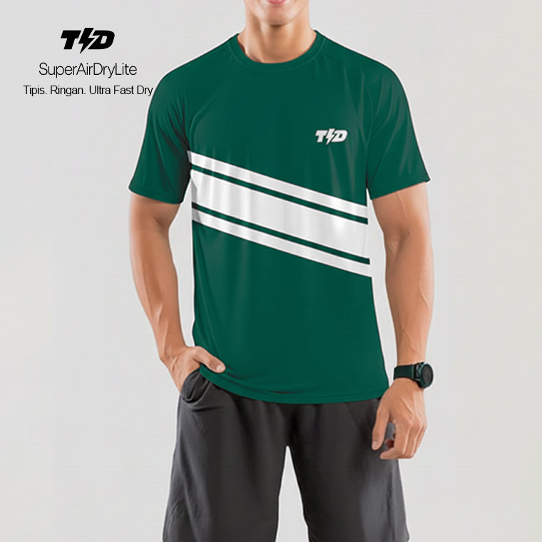 TDACTIVE Kaos Lari Pria Lengan Pendek drifit tipis ringan stretchy - boston green putih MSB19