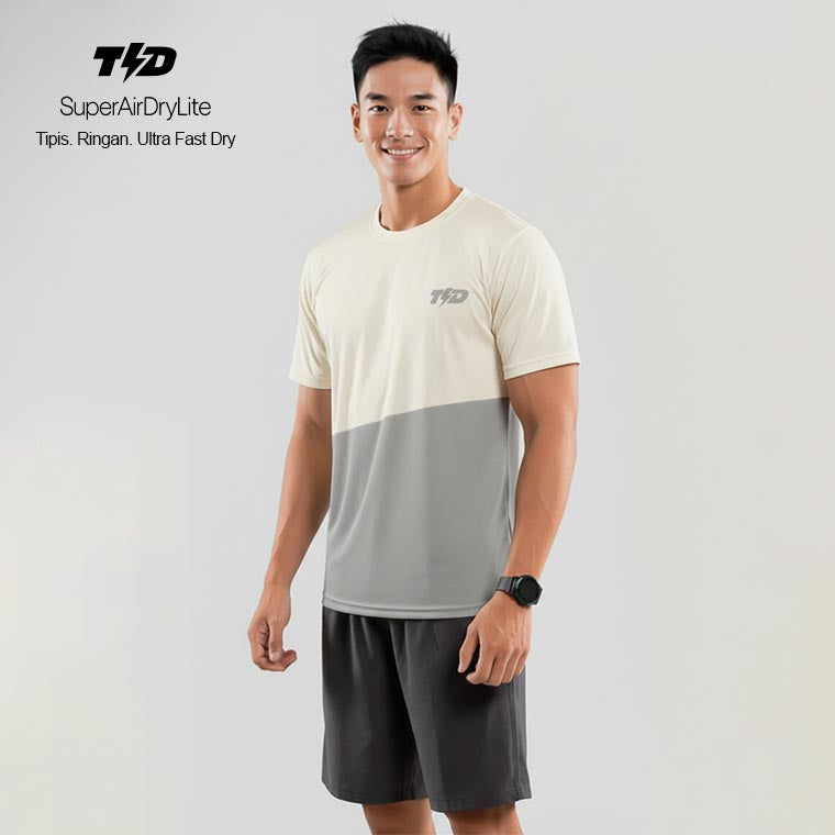 TDACTIVE Jersey Lari Running Pria Lari Tangan Pendek AirStretchVent - oatmeal grey MSB20