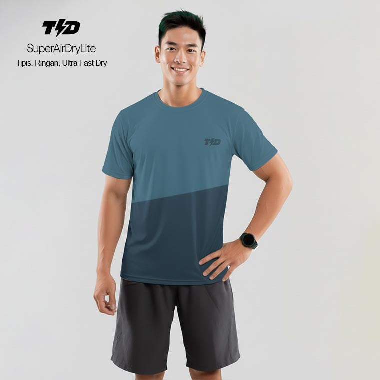 TDACTIVE Jersey Lari Running Pria Lari Tangan Pendek AirStretchVent - cadet blue biru MSB21