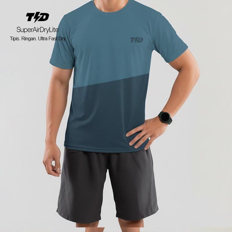 TDACTIVE Jersey Lari Running Pria Lari Tangan Pendek AirStretchVent - cadet blue biru MSB21