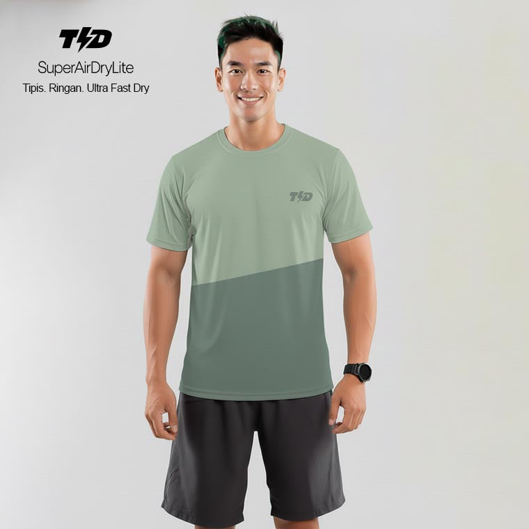 TDACTIVE Jersey Lari Running Pria Lari Tangan Pendek AirStretchVent - sage green hijau MSB22