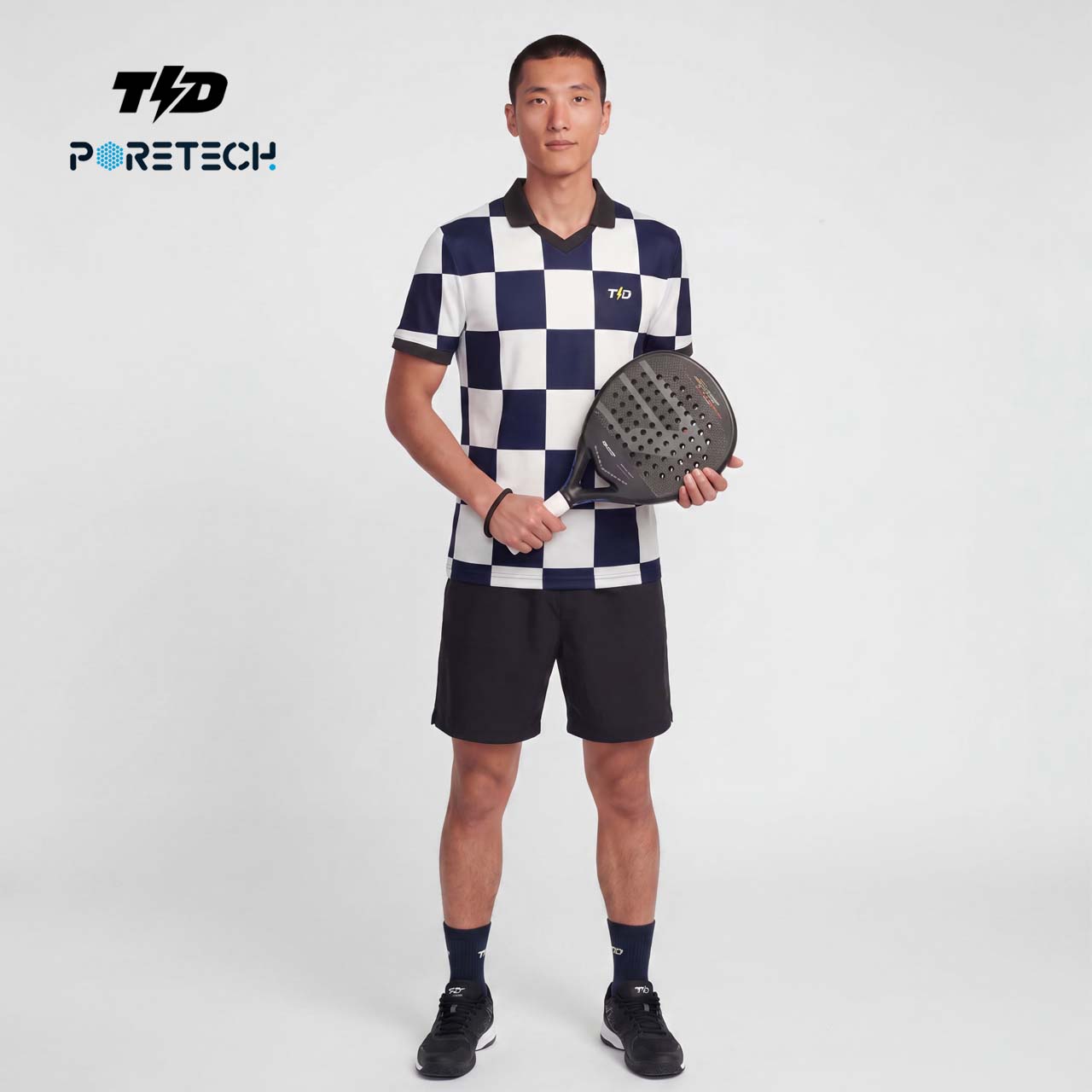 TDACTIVE Jersey Padel Pria Kaos Polo Olahraga Pria PoreTech Adem Seperti Katun Cepat Kering Padel Tenis Badminton - Checkerboard Navy MSB77
