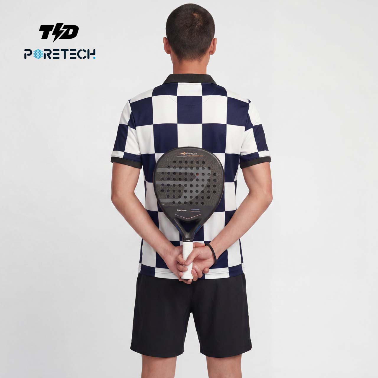 TDACTIVE Jersey Padel Pria Kaos Polo Olahraga Pria PoreTech Adem Seperti Katun Cepat Kering Padel Tenis Badminton - Checkerboard Navy MSB77