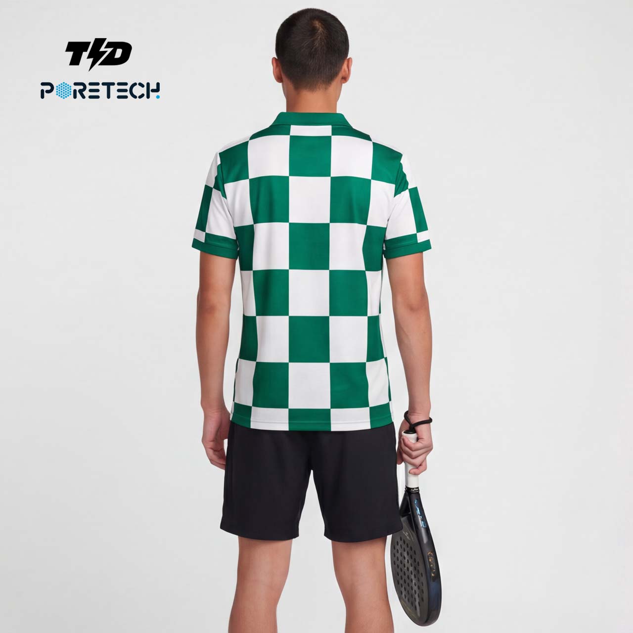 TDACTIVE Jersey Padel Pria Kaos Polo Olahraga Pria PoreTech Adem Seperti Katun Cepat Kering Padel Tenis Badminton - Checkerboard Hijau MSB80