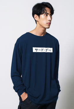 MTC90B l-s long sleeve Kaos Tangan Panjang invert katakana T-shirt Navy