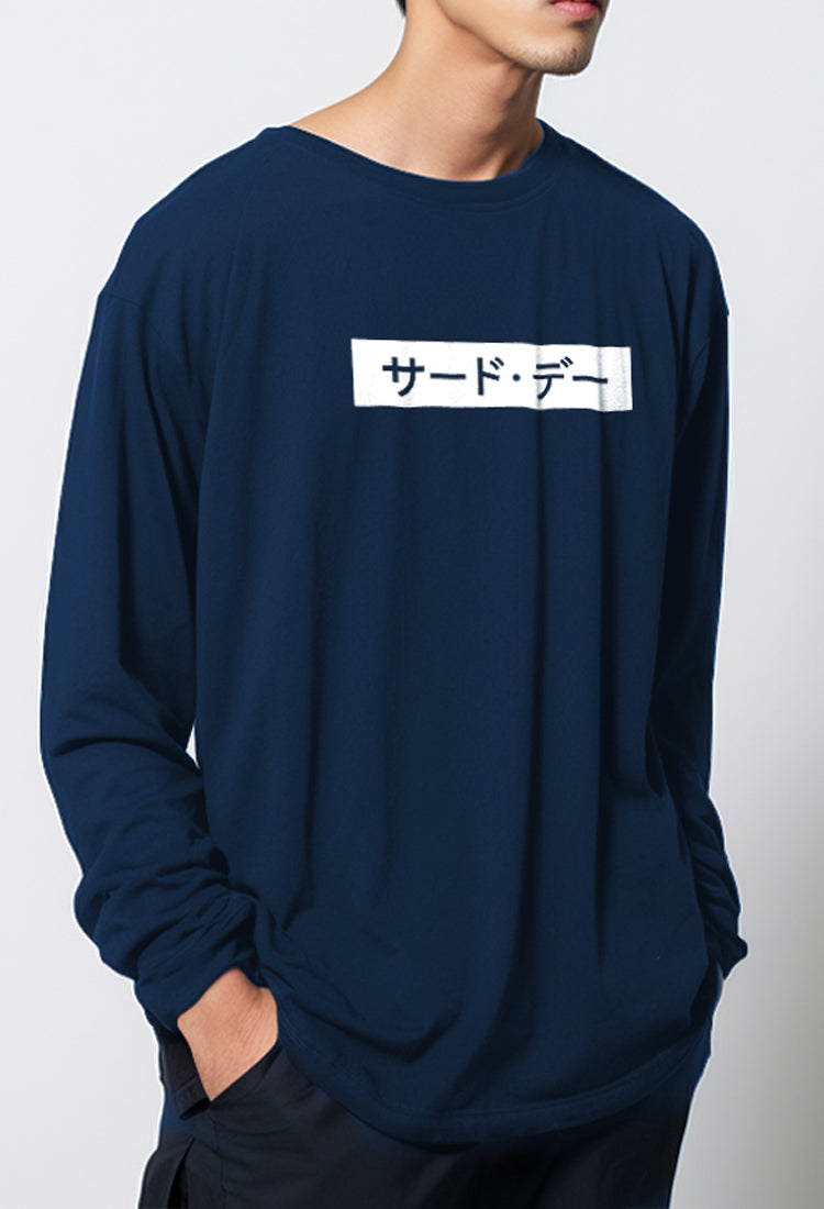 MTC90B l-s long sleeve Kaos Tangan Panjang invert katakana T-shirt Navy