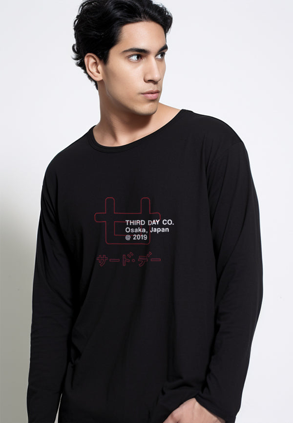 Third Day MTE52 long sleeve Kaos Tangan Panjang thirddayco overlay outline logo blk T-shirt Hitam