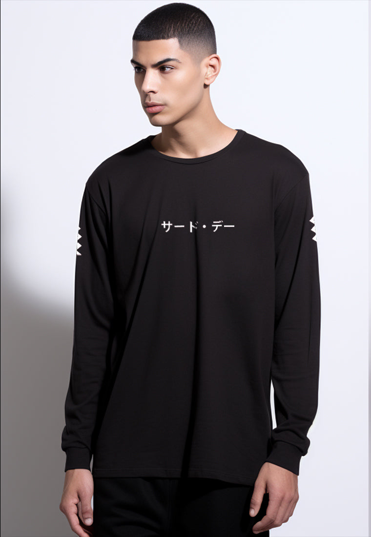 MTG79 ls long sleeve katakana little zigzag kaos pria tangan panjang  hitam