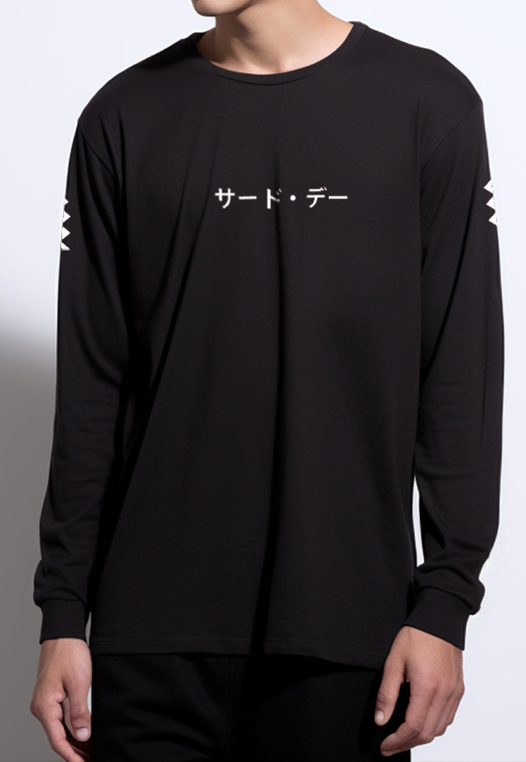 MTG79 ls long sleeve katakana little zigzag kaos pria tangan panjang  hitam