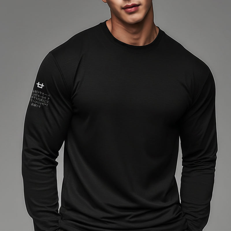 MTI76 Kaos Tangan Panjang Pria Double Sleeve Long Sleeve Logo With Katakana Paragraph Black