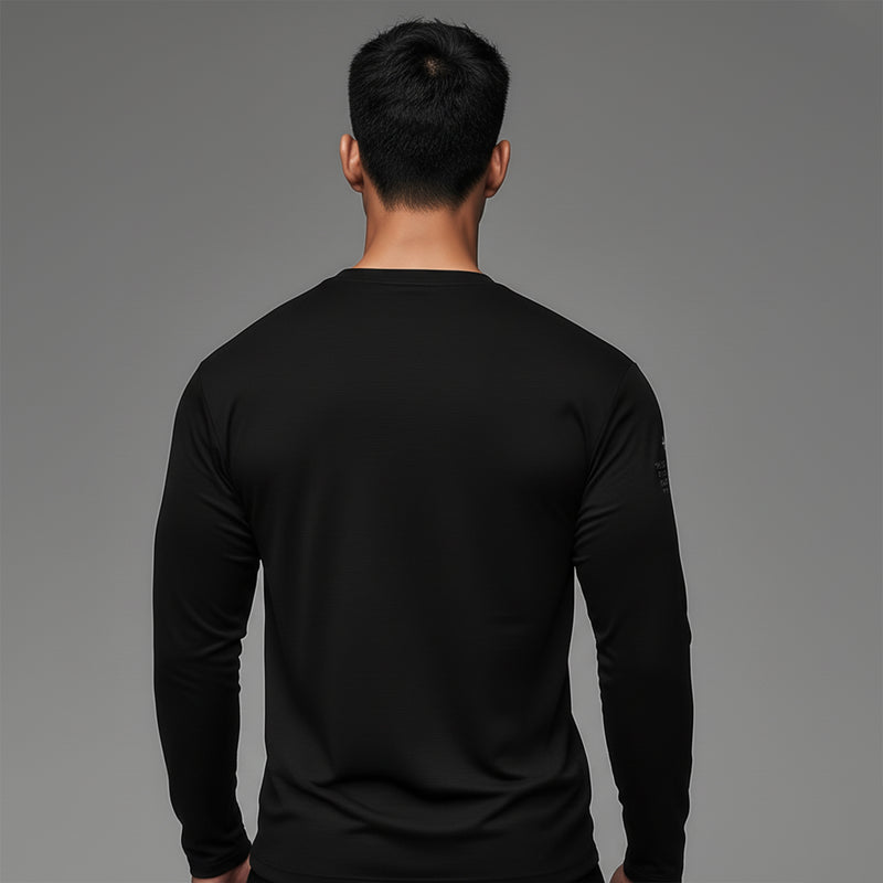 MTI76 Kaos Tangan Panjang Pria Double Sleeve Long Sleeve Logo With Katakana Paragraph Black