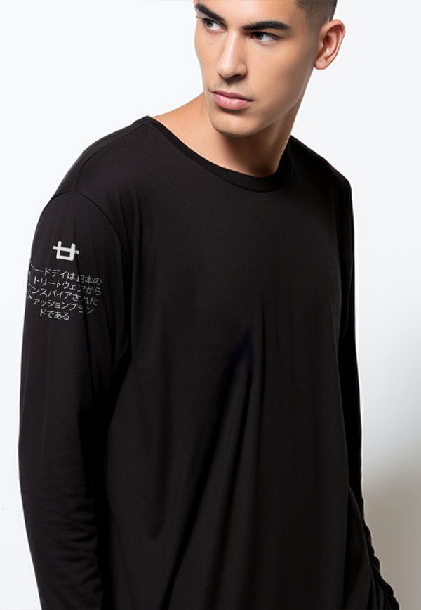 Third Day MTI76 Kaos Tangan Panjang Pria Double Sleeve Long Sleeve Logo With Katakana Paragraph Black