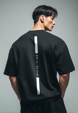 Third Day MTK54 Kaos Oversize Distro Pria Osaka Katakana Back Vertikal Hitam